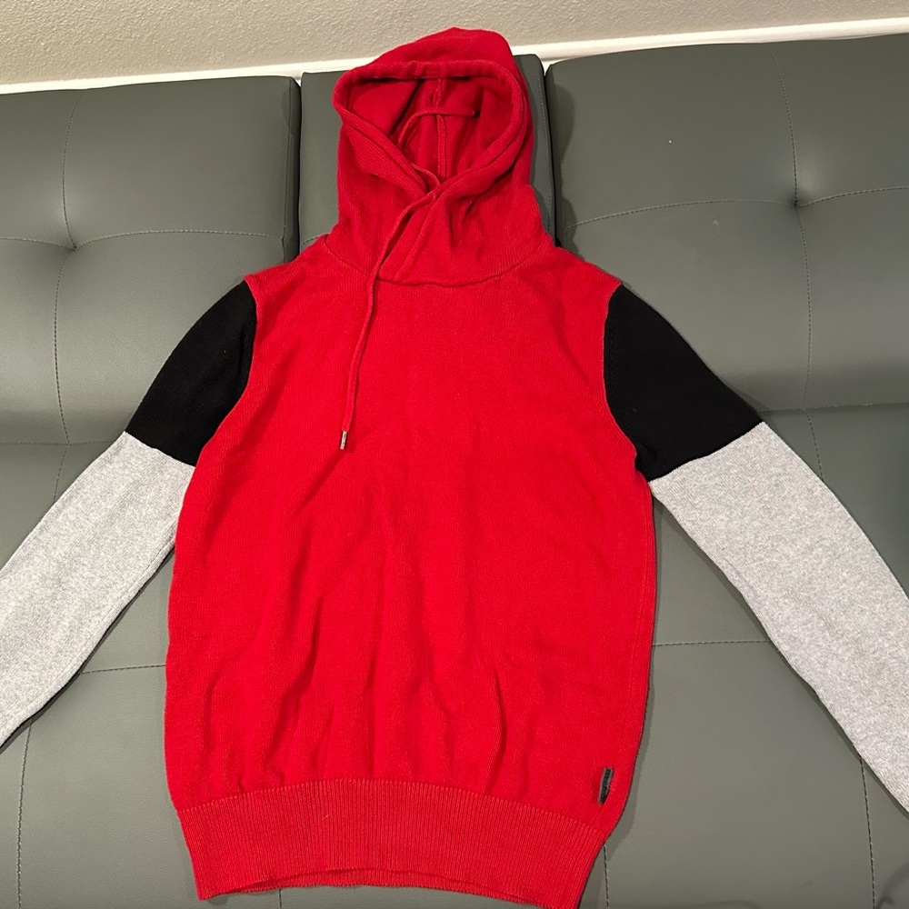 Sean John Red and Gray Hooded Sweater